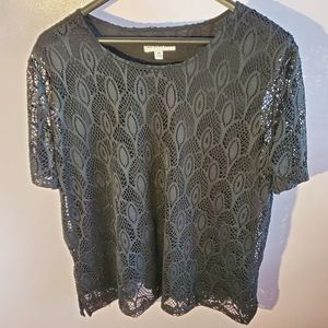 Lined Black Lace Short Sleeve Blouse Southern Lady